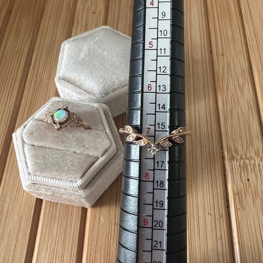 Michellia 14K rose gold + Australian fire opal floral ring set - Picture 6 of 9